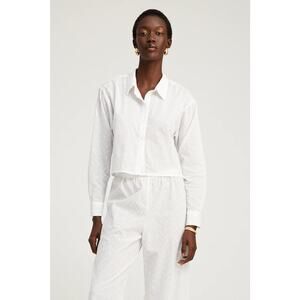 SPRWMN White Eyelet Lace Cropped Button Down Oversized Shirt NEW XS